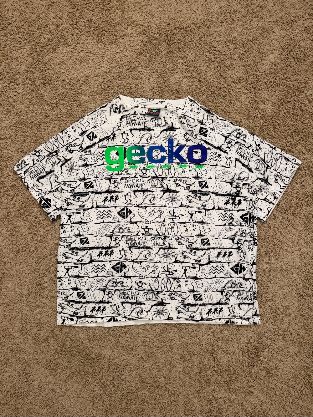 VTG 90s Gecko Hawaii Single Stitch All-Over Print Made in USA T-Shirt Sz XL RARE